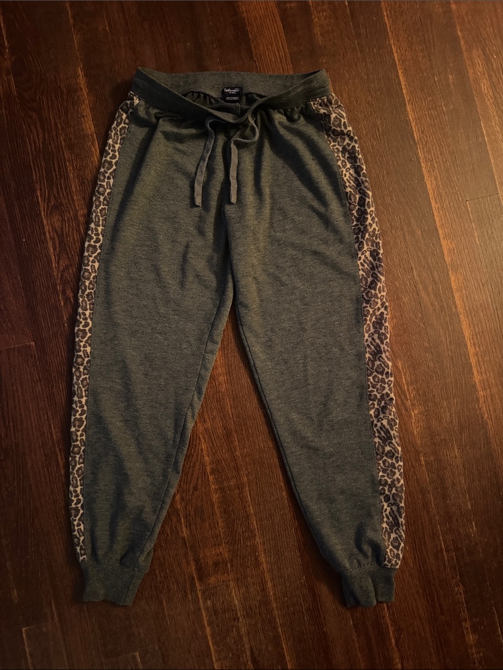 Splendid Grey Joggers with Leopard Side Stripes